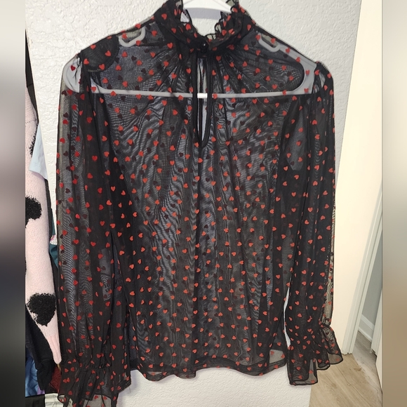 Unique Vintage Black and Red Sheer Top - Picture 2 of 2